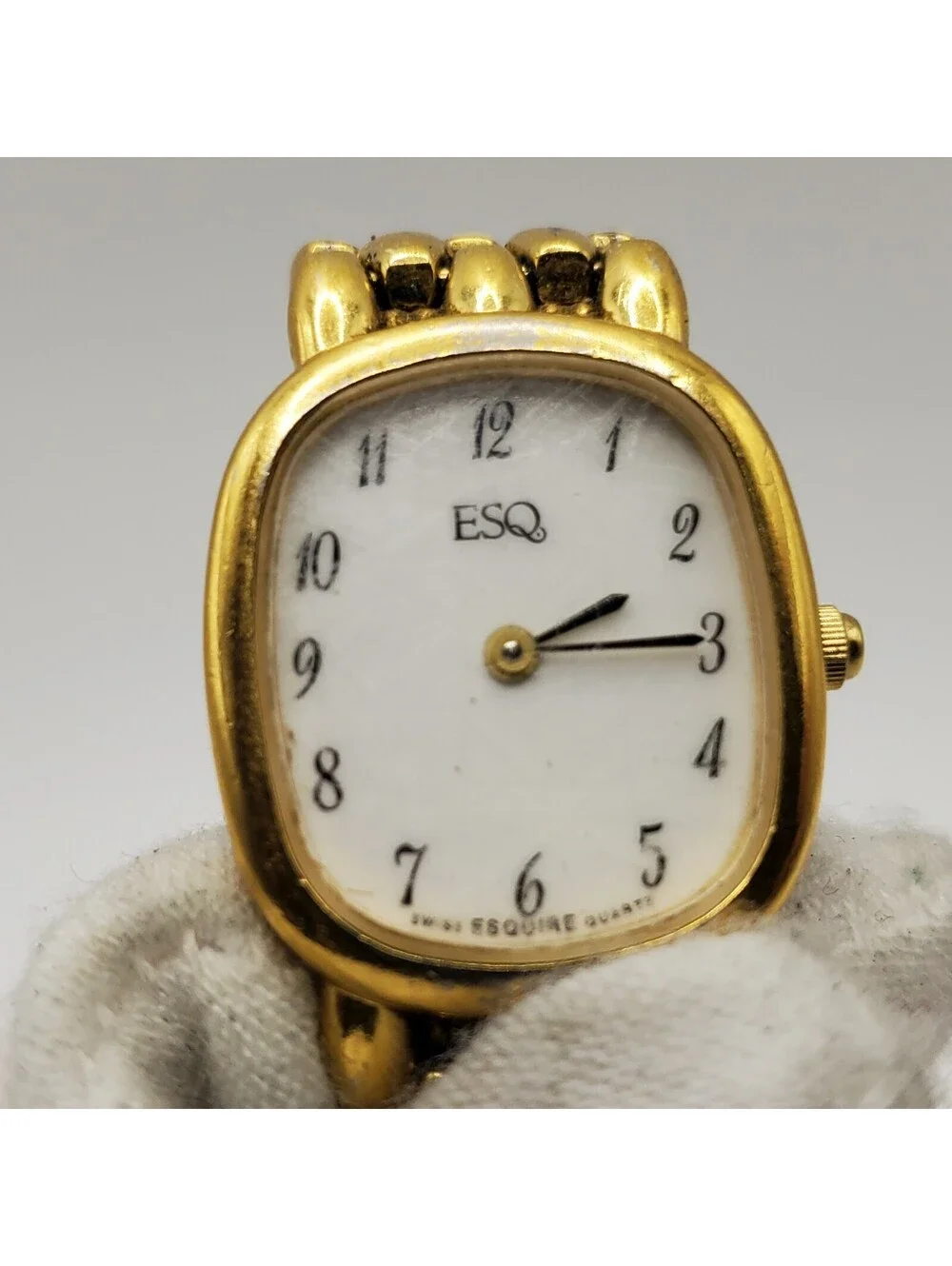 ESQ Quartz Womens Watch 21mm For Parts Or Repair Gold Tone White Dial